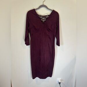 G.I.L.I. Long Sleeve Burgundy Dress with Lattice Neckline